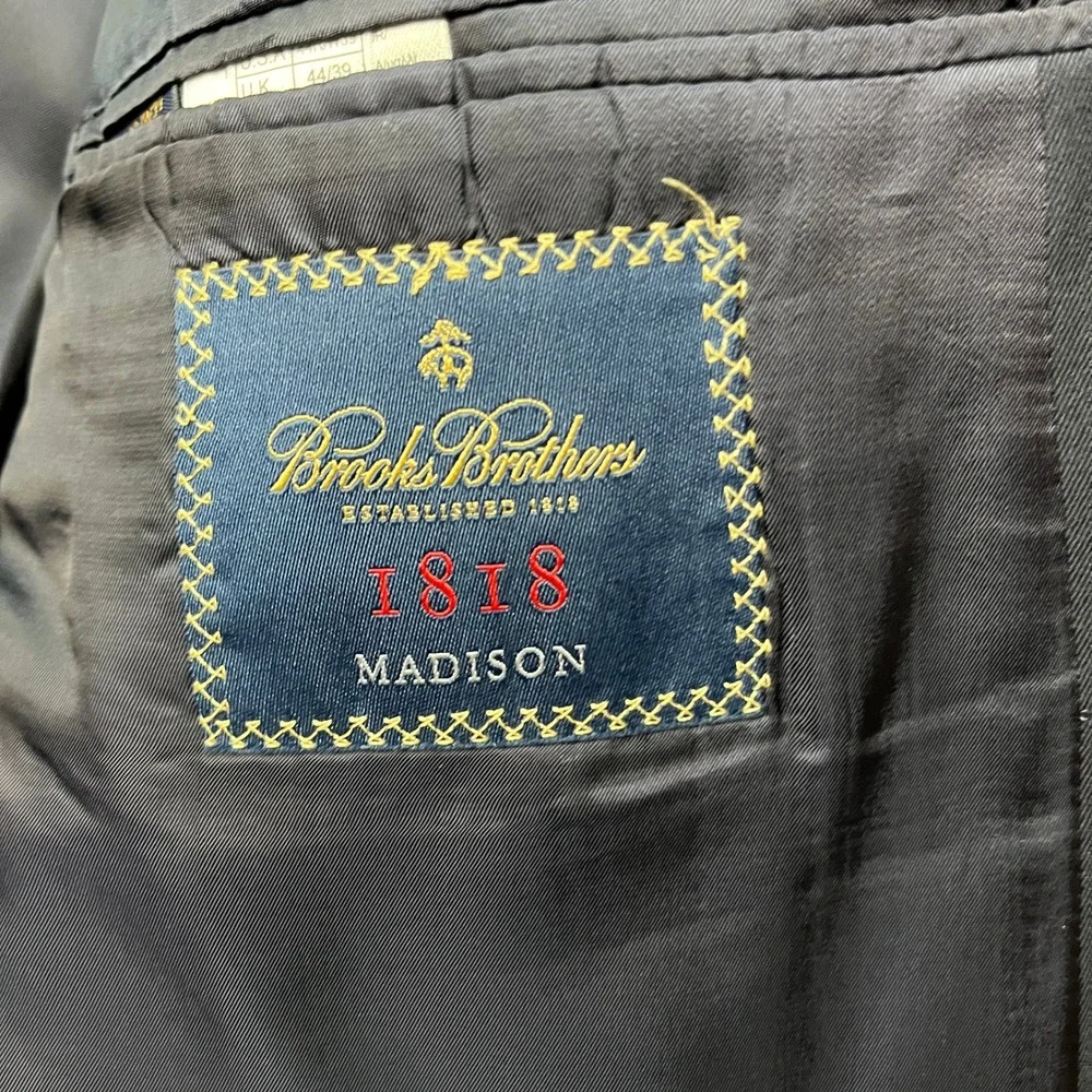 Brooks Brothers 1818 Madison Blazer Mens 44R Navy Blue Wool Estrato Sport Coat